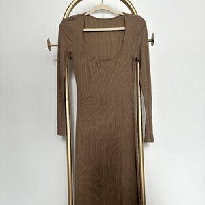 Skims Ribbed Soft Lounge Long Sleeve Slip Maxi Dress